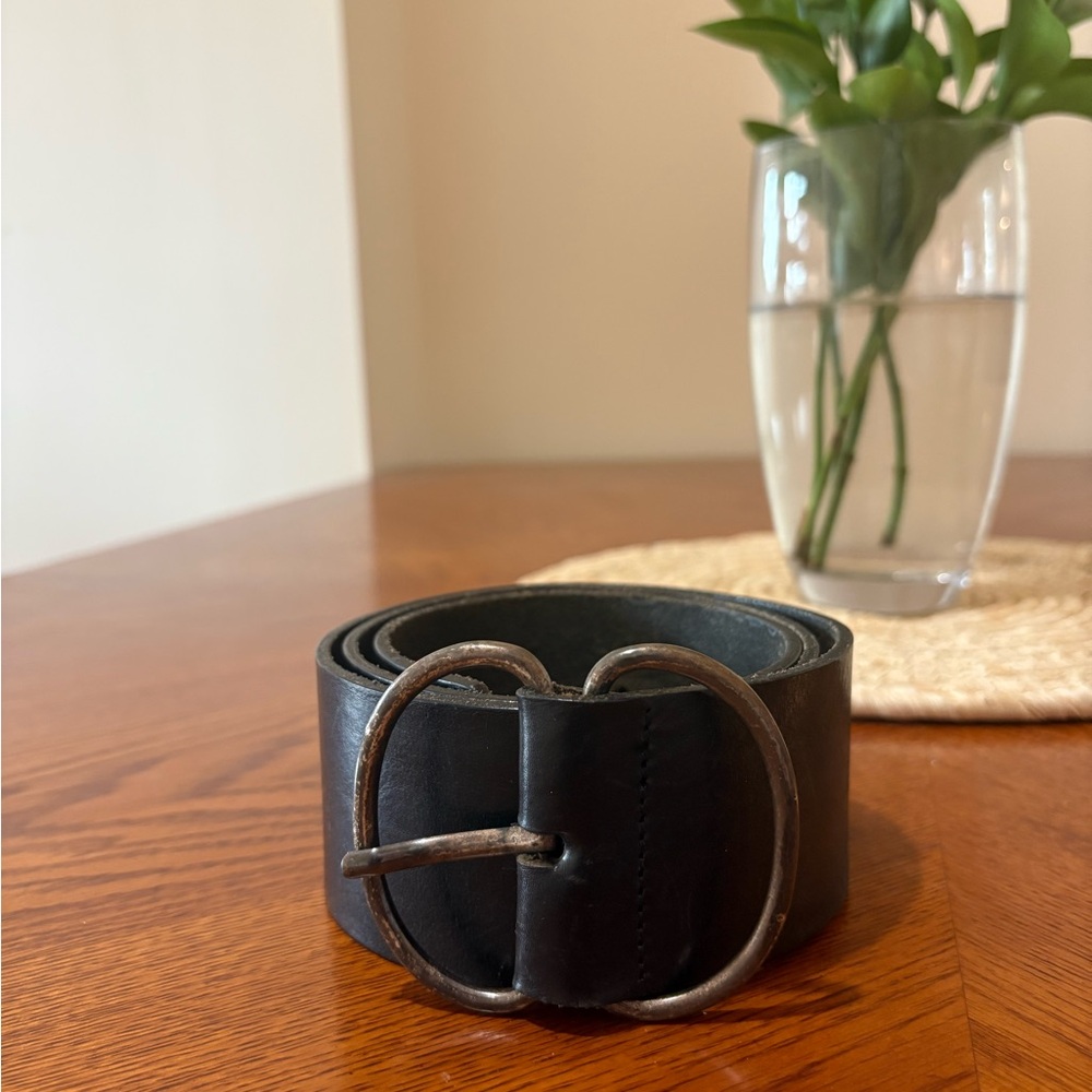 Black Leather Belt with antique sylver Buckle